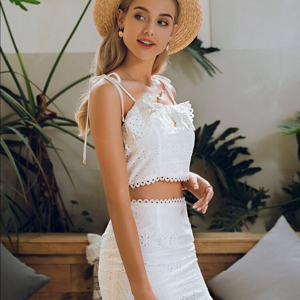 Ruffle lace two-piece skirt set